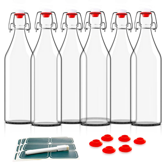 Set of 6, 16oz Clear Bottle with Caps